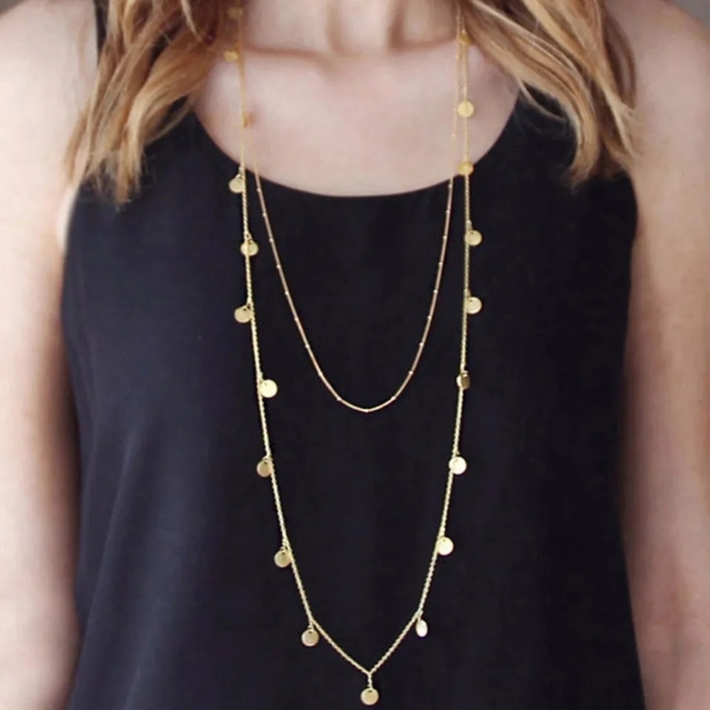 New Multi Layer Bohemian Style Gold Color Sequin Necklace